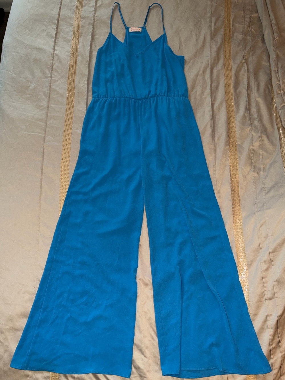 Blush Blue Wide Leg Spaghetti Strap Jumpsuit